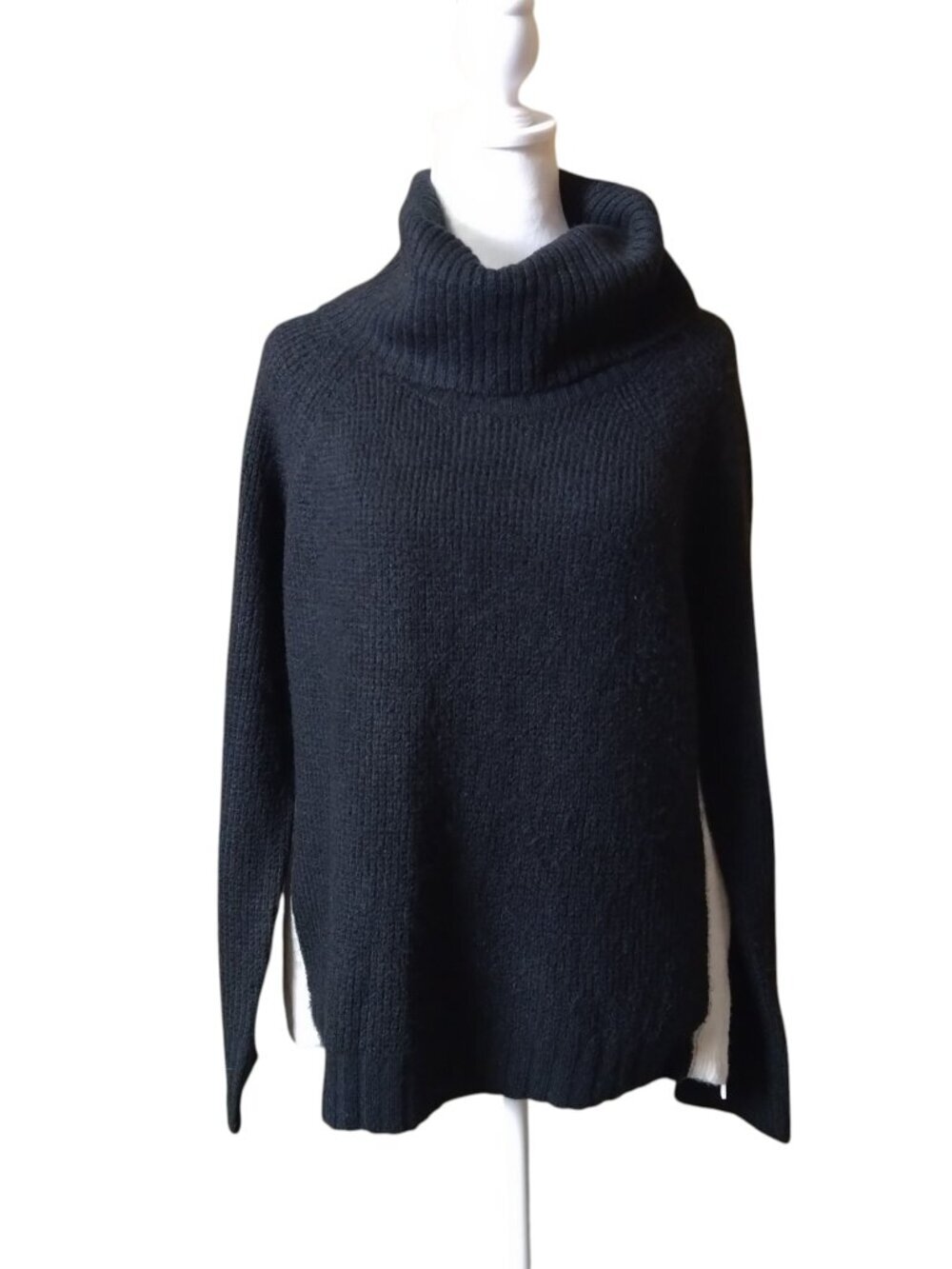 Lou & Grey Size Small Black Cowl Neck Sweater Side Stripe/Zip Casual Athleisure